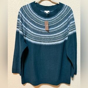 NWT J. Jill Women's Fair Isle Sweater in Dark Teal Green Size XL